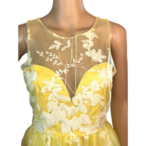 maniju Womens Sleeveless Floral Embroidered Dress Tulle Yellow Small Fairy Cotta - Picture 7 of 9